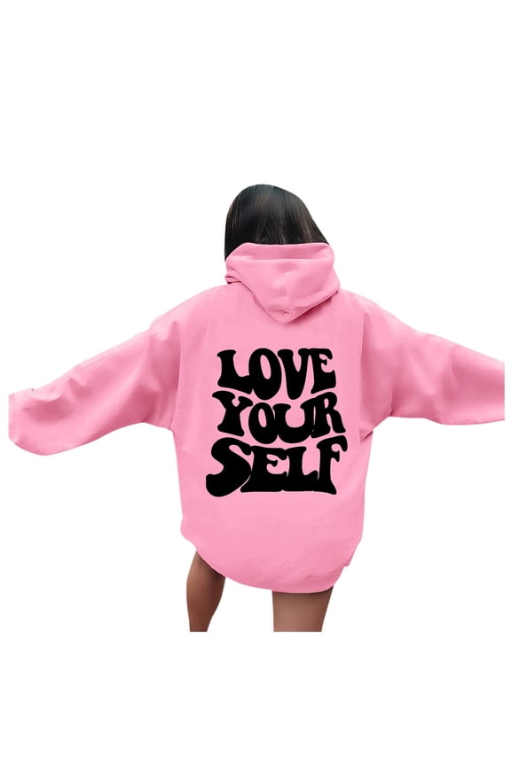 Women's Oversized Hoodie Slogan Letter Graphic Long Sleeve Sweatshirt Pullover With Pockets Comfortable Casual Streetwear
