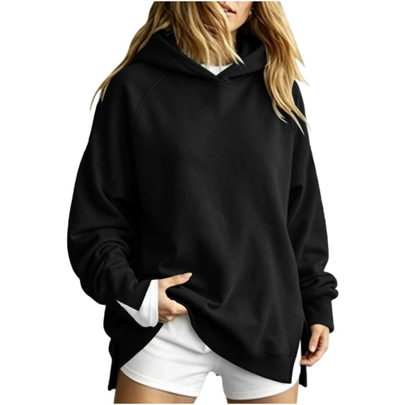 Women's Oversized Hoodie Slouchy Pullover Sweatshirt with Side Slit Hem Soft Cozy Lounge Hoodies, S