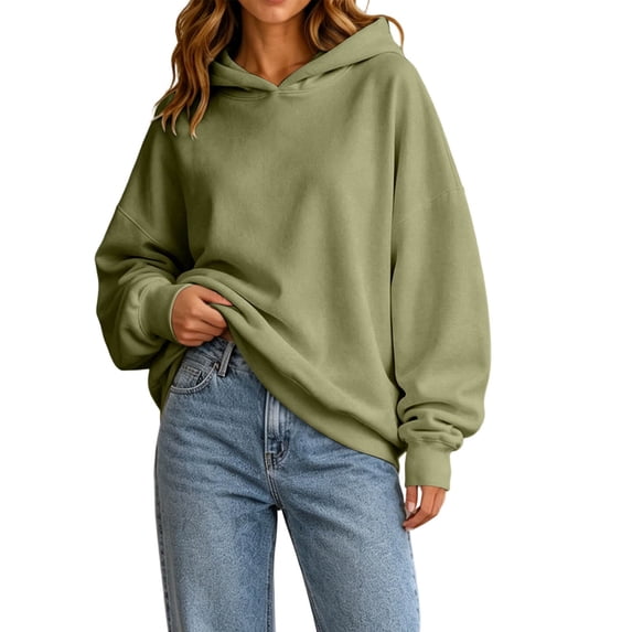 Women’s Oversized Hoodie Sweatshirt Casual Loose Fit Pullover Hooded Sweatshirt Long Sleeve Tops Solid Color Basic Hoodie Sweatshirt for Fall Winter