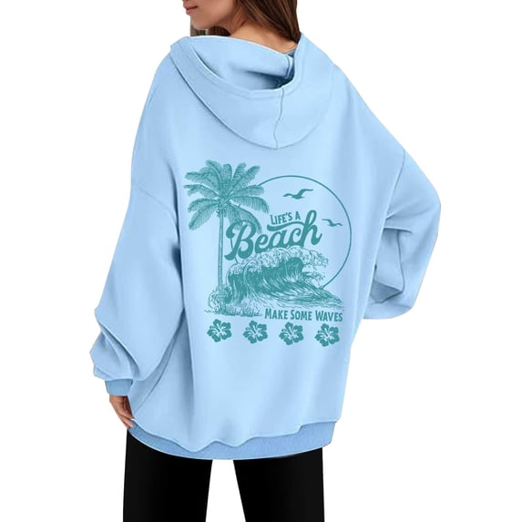 Women's Oversized Hoodie Sweatshirt Life's a Beach Graphic Print Cozy Pullover with Kangaroo Pocket Pink