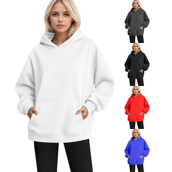 Women's Oversized Hoodie Sweatshirt Long Sleeve Shirts Solid Color Pullover with Pocket 2025 Outfits Clothes Royal Blue L