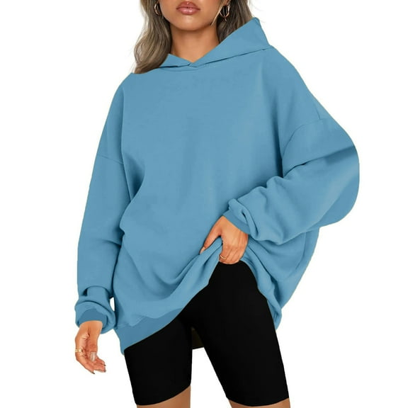 Women's Oversized Hoodie Winter Trendy Solid Color Pullover Thermal Casual Shirt Long Sleeve Hooded Sweatshirt (M, Light Blue)