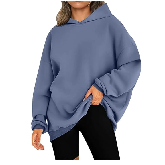 Women's Oversized Hoodie Winter Trendy Solid Color Pullover Thermal Casual Shirt Long Sleeve Hooded Sweatshirt (M, Sky Blue)