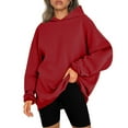 thumbnail image 1 of Women's Oversized Hoodie Winter Trendy Solid Color Pullover Thermal Casual Shirt Long Sleeve Hooded Sweatshirt (XL, Red), 1 of 7