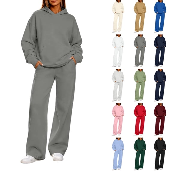 Women's Oversized Hoodie and Wide Leg Sweatpants Set 2 Piece Casual Pullover Hooded Sweatshirt with Kangaroo Pocket Lounge Tracksuit Outfit
