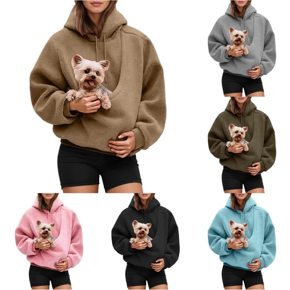 Women's Oversized Hoodie with Pet Pouch Kangaroo Pocket for Cats and Dogs