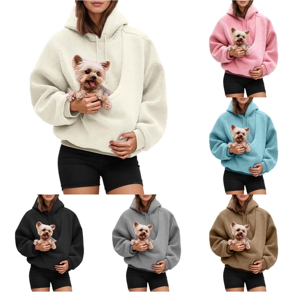 Women's Oversized Hoodie with Pet Pouch Kangaroo Pocket for Cats and Dogs