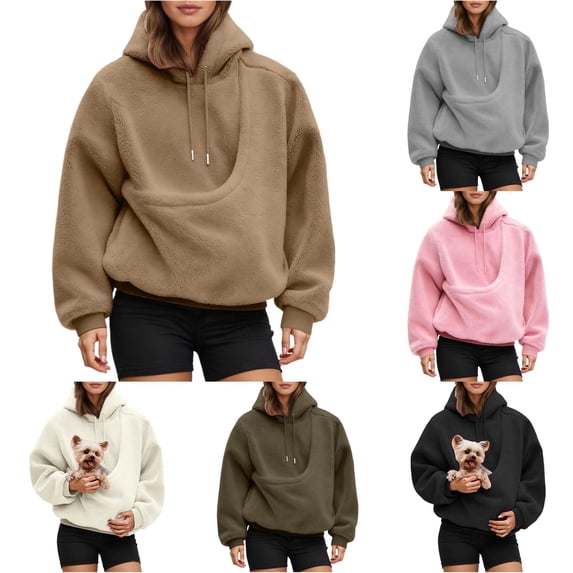 Women's Oversized Hoodie with Pet Pouch Kangaroo Pocket for Small Dogs & Cats