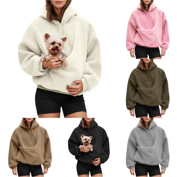 Women's Oversized Hoodie with Pet Pouch Kangaroo Pocket for Small Dogs & Cats