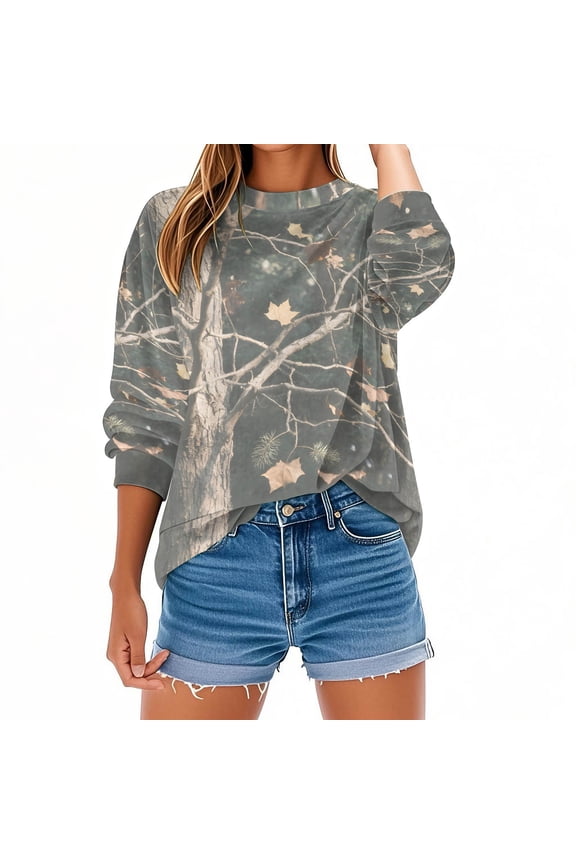 Women's Oversized Hoodies Camo Hooded Sweatshirts Long Sleeve Jackets with Pocket Maple Leaf Pullover Casual Tops Basic Shirts for Winter