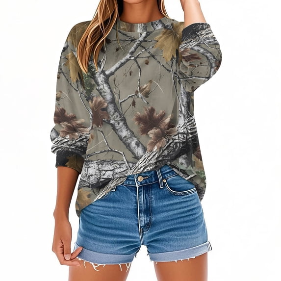 Women's Oversized Hoodies Camo Hooded Sweatshirts Long Sleeve Jackets with Pocket Maple Leaf Pullover Casual Tops Basic Shirts for Winter