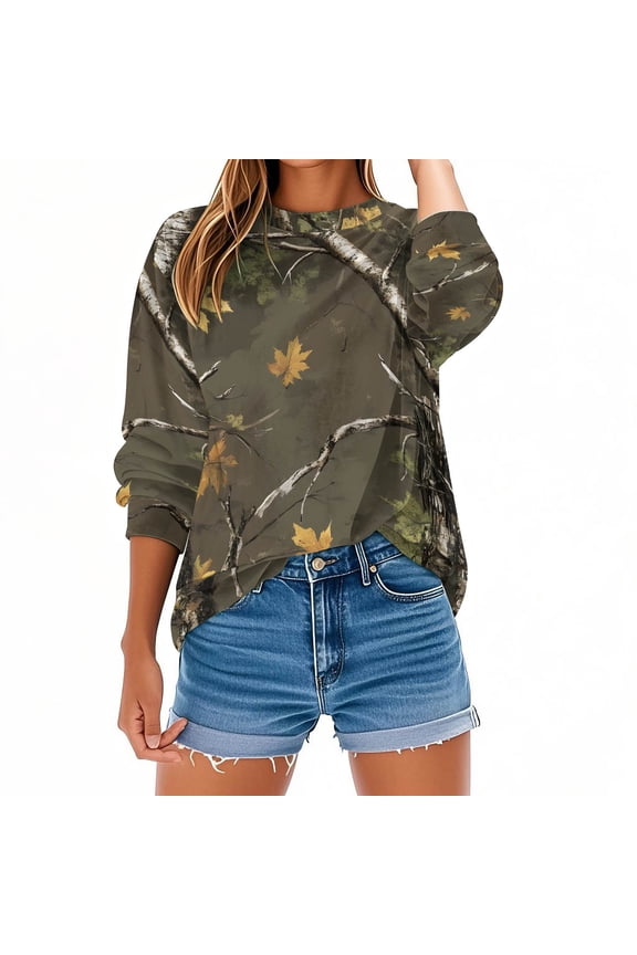 Women's Oversized Hoodies Camo Hooded Sweatshirts Long Sleeve Jackets with Pocket Maple Leaf Pullover Casual Tops Basic Shirts for Winter