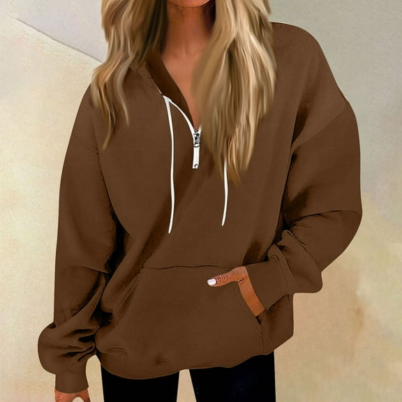 Women's Oversized Hoodies Casual Long Sleeve Half Zipper Pocket Sweatshirt Pullover Tops