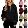 thumbnail image 1 of Women's Oversized Hoodies Fashion Hooded Long Sleeved Drawstring Hat Loose Short Sports Solid Color Sweatshirt, 1 of 7