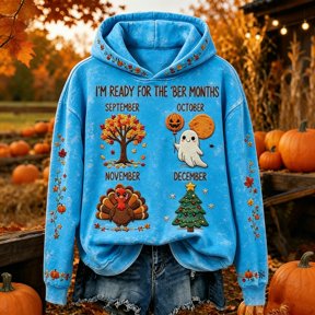 Women's Oversized Hoodies Festive Vintage Pullover Graphic Hooded Sweatshirts I'm Ready for The 'BER Months Fall Casual Hoodies ,XL