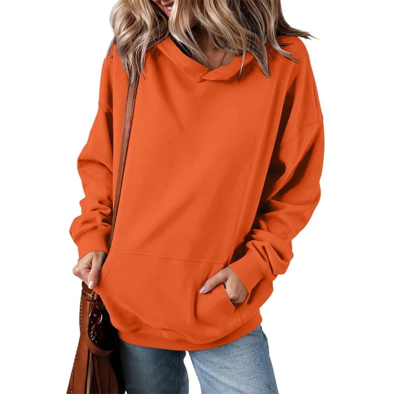 Women's Oversized Hoodies Long Sleeve Casual Sweatshirt Cozy Loose Fit Solid Color Soft Pullover for Fall and Winter Wear Layering Orange XL