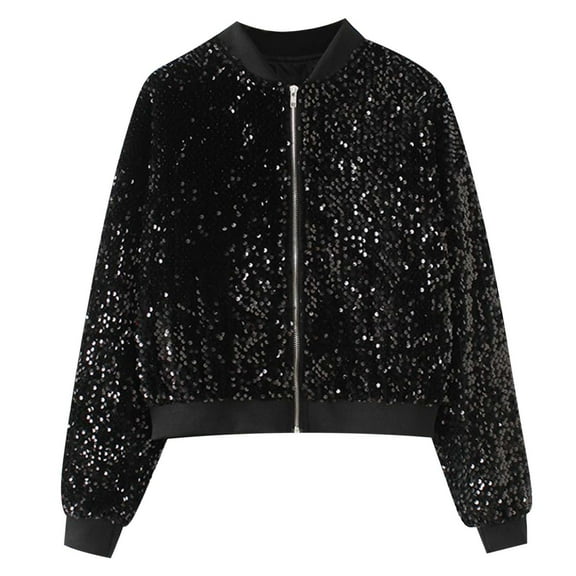 Women's Oversized Jacket Sequin Solid Color Long Sleeve Loose Fit Lightweight Bomber Jacket Fall Tops Casual Comfy Y2k Outfits