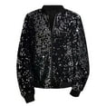 thumbnail image 1 of Women's Oversized Jacket Sequin Solid Color Long Sleeve Loose Fit Lightweight Bomber Jacket Fall Tops Casual Comfy Y2k Outfits, 1 of 2