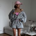 thumbnail image 1 of Women's Oversized Jacket and Mini Skirt Set, Drawstring Streetwear Two Piece Outfit, 1 of 8