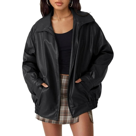 Women's Oversized Jackets, Leather Faux Motorcycle Plus Size Moto Biker Coat Fall Outfits Fashion Clothes 2023