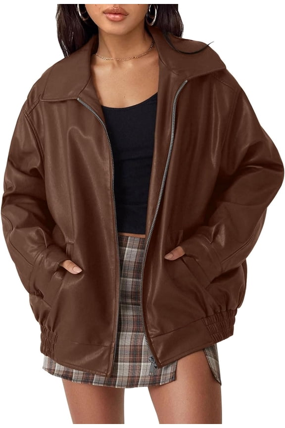 Women's Oversized Jackets, Leather Faux Motorcycle Plus Size Moto Biker Coat Fall Outfits Fashion Clothes 2023