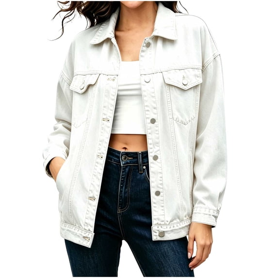 Women's Oversized Jean Jacket Casual Denim Jacket Long Sleeve Button Down Trucker Jacket Shacket Coats