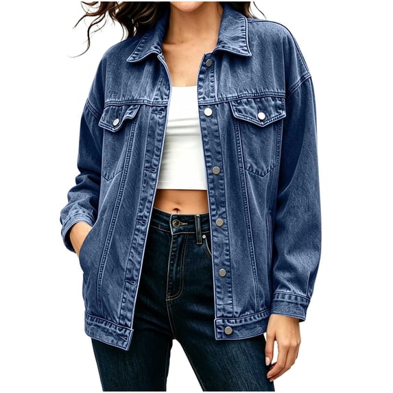 Women's Oversized Jean Jacket Casual Denim Jacket Long Sleeve Button Down Trucker Jacket Shacket Coats