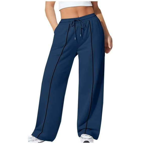 Women's Oversized Joggers Drawstring Solid Straight Leg Lounge Sweatpants with Pockets Blue XL