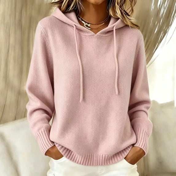 Women's Oversized Knit Pullover Hoodie | Cozy Loose Fit Sweatshirt for Casual Daily Wear, Pink, XL for Fall Winter