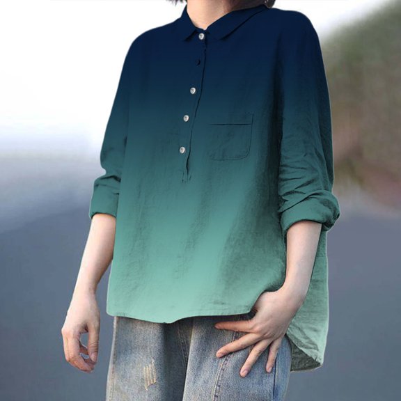 Women's Oversized Lapel Neck Cotton Linen Blend Long Sleeve Shirt, Button Down Top with Roll-Up Sleeves and Pocket, Versatile for Casual, Business, Formal and Travel Wear Mint Green XXXL