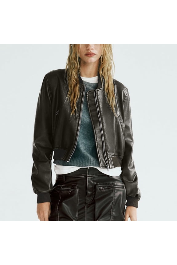 Women's Oversized Leather Jacket Casual Zip Up Moto Jackets Coat With Pockets Hooded Nylon Jacket Women Travel down Vest Full Zip Rain Jacket for Women Wool Jackets Coats Long Winter Coats Women