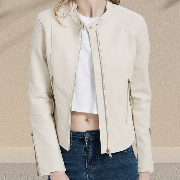 Women's Oversized Leather Jackets Faux Casual Zip Up Trendy Bomber Motorcycle Jacket with Pockets