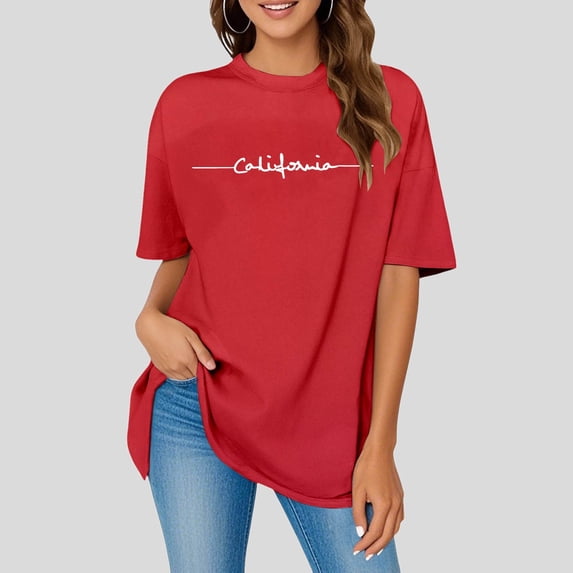 Women's Oversized Letter Print Crew Neck Short Sleeve Tops T Shirt Short Sleeve Casual Loose Blouse Sport Summer Casual Tops Shirt Women Shirt Small Summer Women Shirts Stretch Tee Athletic Short