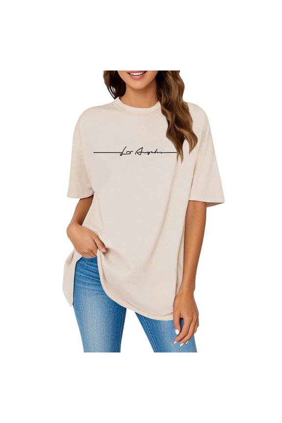 Women's Oversized Letter Print Crew Neck Short Sleeve Tops Trendy, Cute, Casual Loose Blouse for Teenage Girls, Ideal for Multiple Occasions