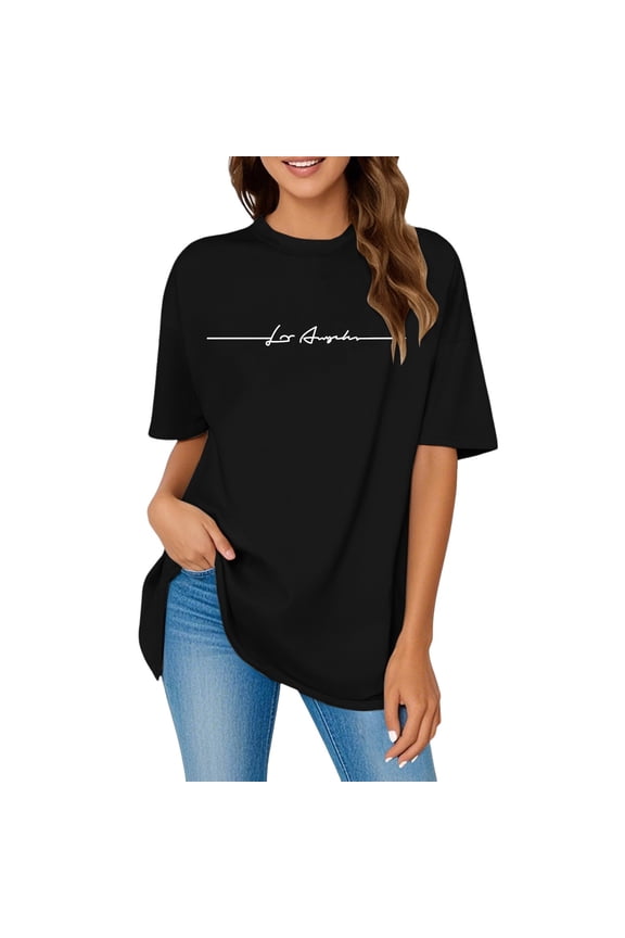 Women's Oversized Letter Print Crew Neck Short Sleeve Tops Trendy, Cute, Casual Loose Blouse for Teenage Girls, Ideal for Multiple Occasions