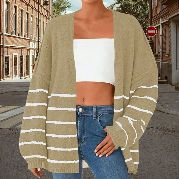 Women's Oversized Lightweight Cardigan Sweaters Casual Long Sleeve Fashion Knit Open Front Drop Shoulder Outwear Coat (M, Khaki)