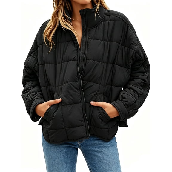 Women's Oversized Lightweight Down Coat Long Sleeve Zip Packable Short Puffer Jackets