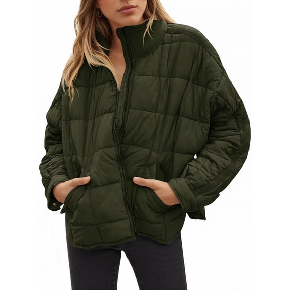 Women's Oversized Lightweight Down Coat Long Sleeve Zip Packable Short Puffer Jackets