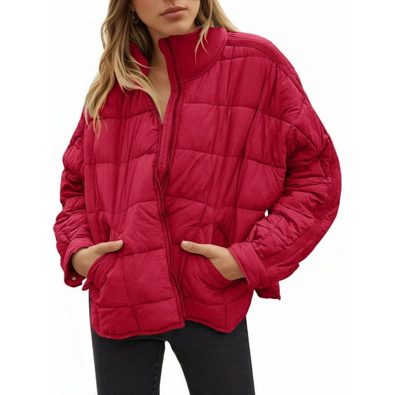 Women's Oversized Lightweight Down Coat Long Sleeve Zip Packable Short Puffer Jackets