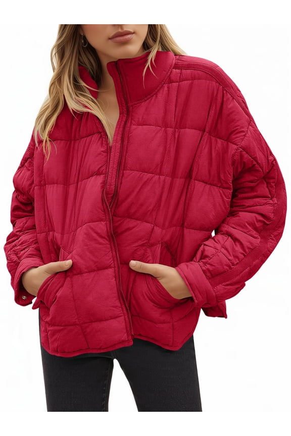 Women's Oversized Lightweight Down Coat Long Sleeve Zip Packable Short Puffer Jackets