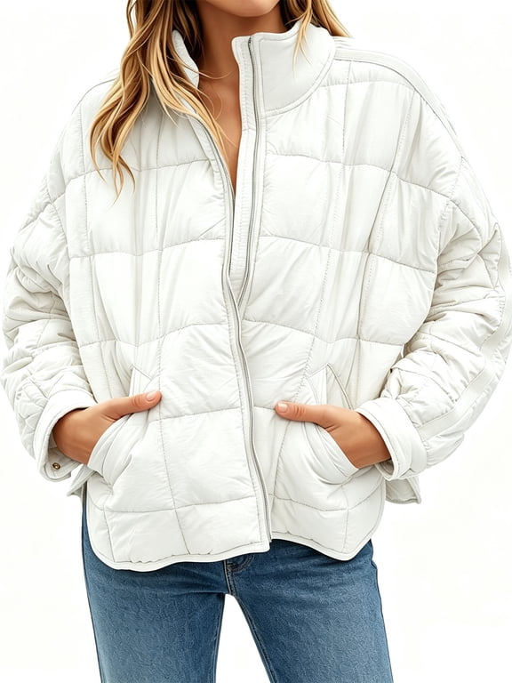 Women's Oversized Lightweight Down Coat Long Sleeve Zip Packable Short Puffer Jackets