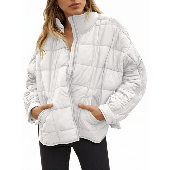 Women's Oversized Lightweight Down Coat Long Sleeve Zip Packable Short Puffer Jackets