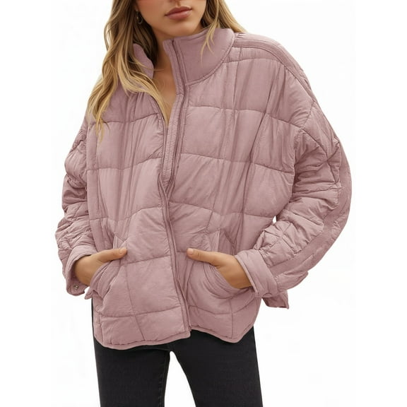 Women's Oversized Lightweight Down Coat Long Sleeve Zip Packable Short Puffer Jackets