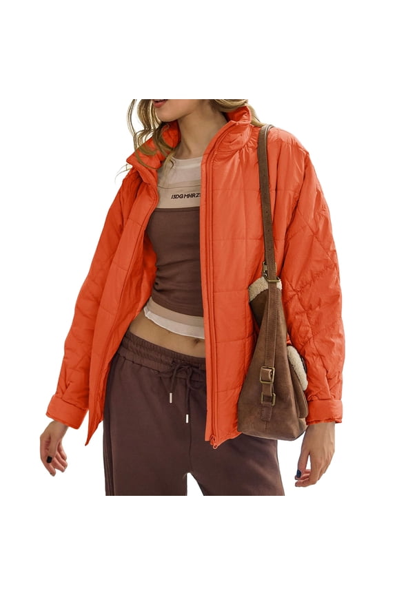 Women's Oversized Lightweight Down Coat Long Sleeve Zip Packable Short Puffer Jackets