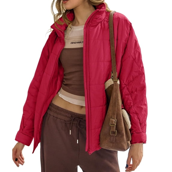 Women's Oversized Lightweight Down Coat Long Sleeve Zip Packable Short Puffer Jackets