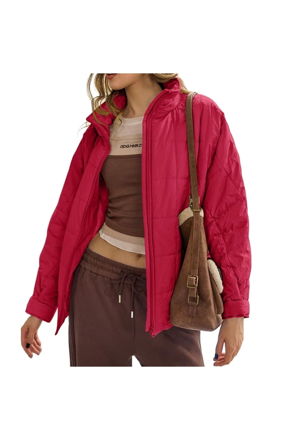 Women's Oversized Lightweight Down Coat Long Sleeve Zip Packable Short Puffer Jackets