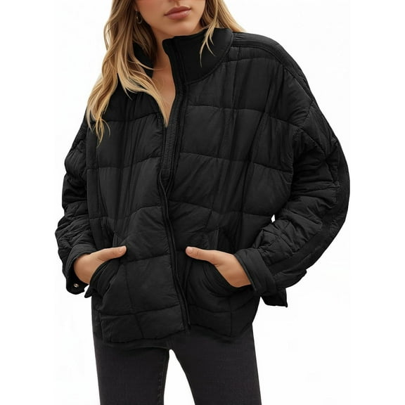 Women's Oversized Lightweight Down Coat Long Sleeve Zip Packable Short Puffer Jackets