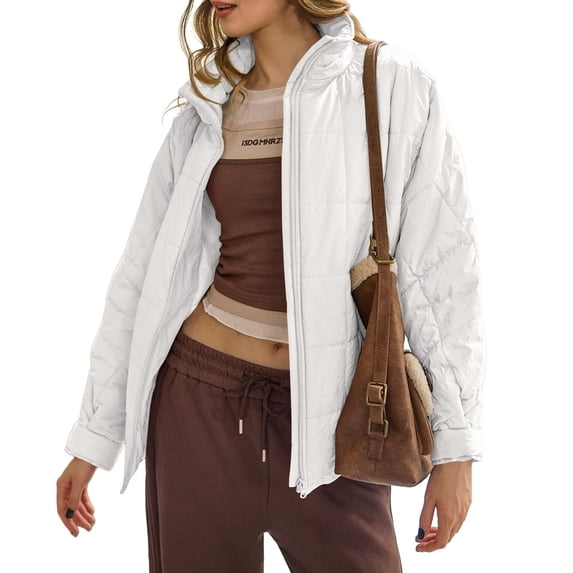 Women's Oversized Lightweight Down Coat Long Sleeve Zip Packable Short Puffer Jackets