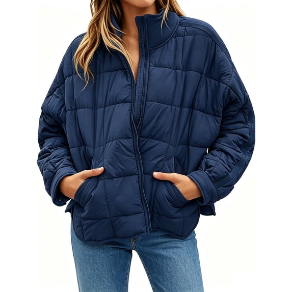 Women's Oversized Lightweight Down Coat Long Sleeve Zip Packable Short Puffer Jackets