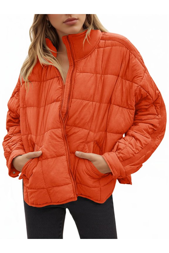 Women's Oversized Lightweight Down Coat Long Sleeve Zip Packable Short Puffer Jackets